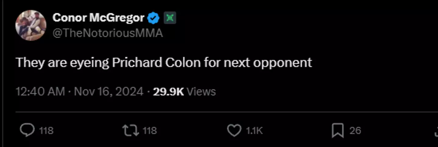 Conor McGregor has since deleted his post on X. Image: Getty