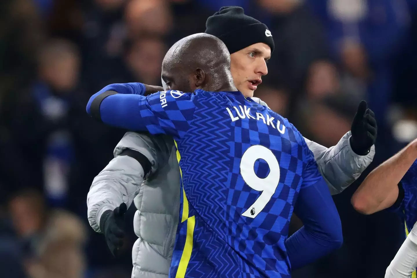 Thomas Tuchel and Romelu Lukaku of Chelsea embracing. (Alamy)