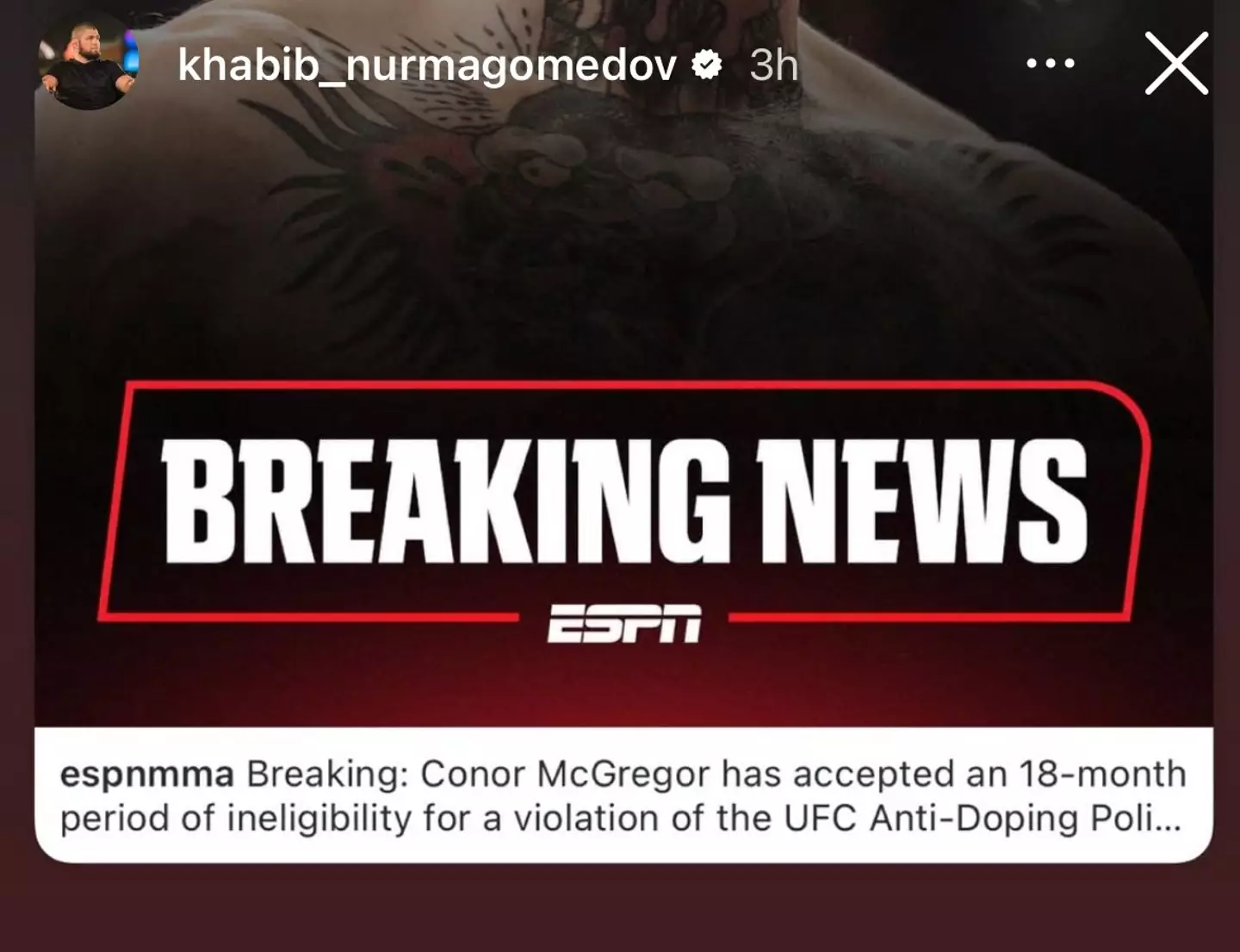Khabib Nurmagomedov cropped out Conor McGregor's face on his post. Image: Instagram/Khabib Nurmagomedov