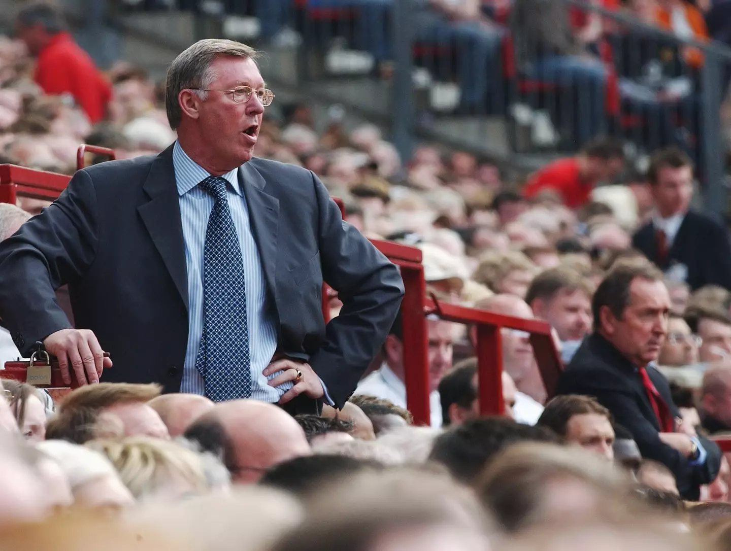 Ferguson watches on as United face Liverpool, and Steven Gerrard, at Old Trafford. Image credit: Getty