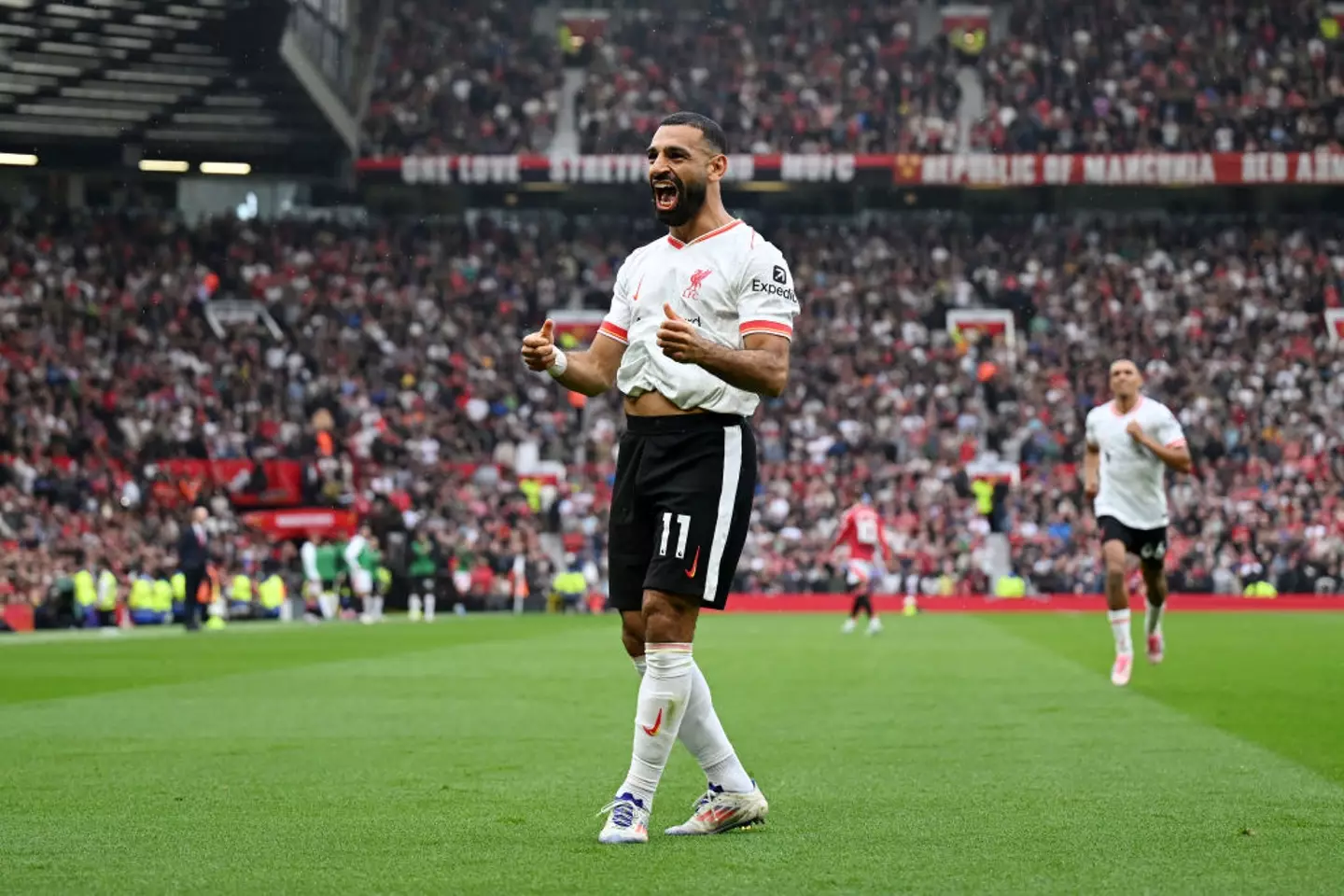 Mohamed Salah scored Liverpool's final goal in the 3-0 win over Manchester United. (Image: Getty)