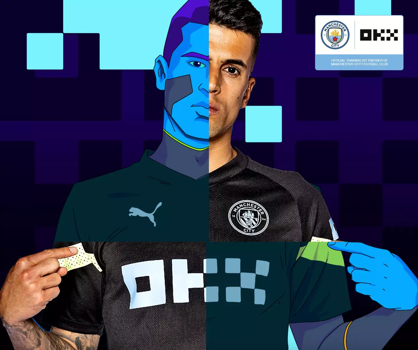 Joao Cancelo in OKX branded Manchester City training wear. ManCity.com