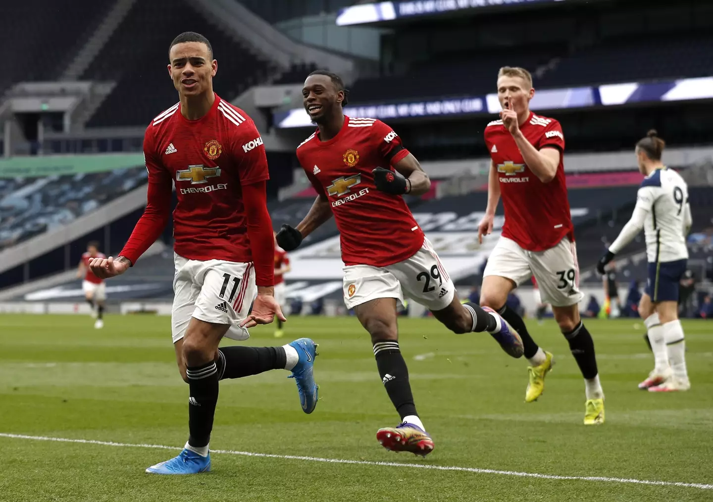 Mason Greenwood celebrates scoring United's third on the day in question. Image: PA Images