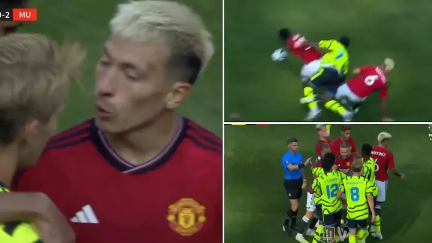 Lisandro Martinez sparks melee with crunching tackle on Bukayo Saka in pre-season friendly