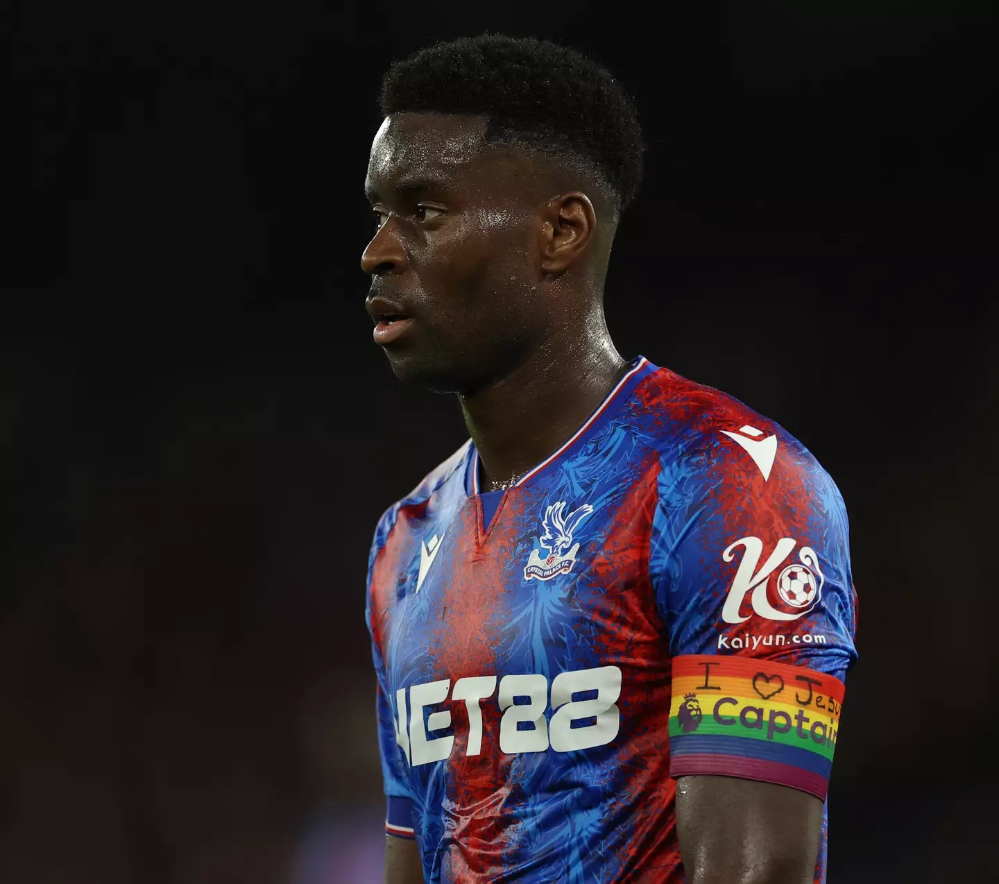 Marc Guehi wrote a message on his rainbow-coloured captain's armband. Image: Getty