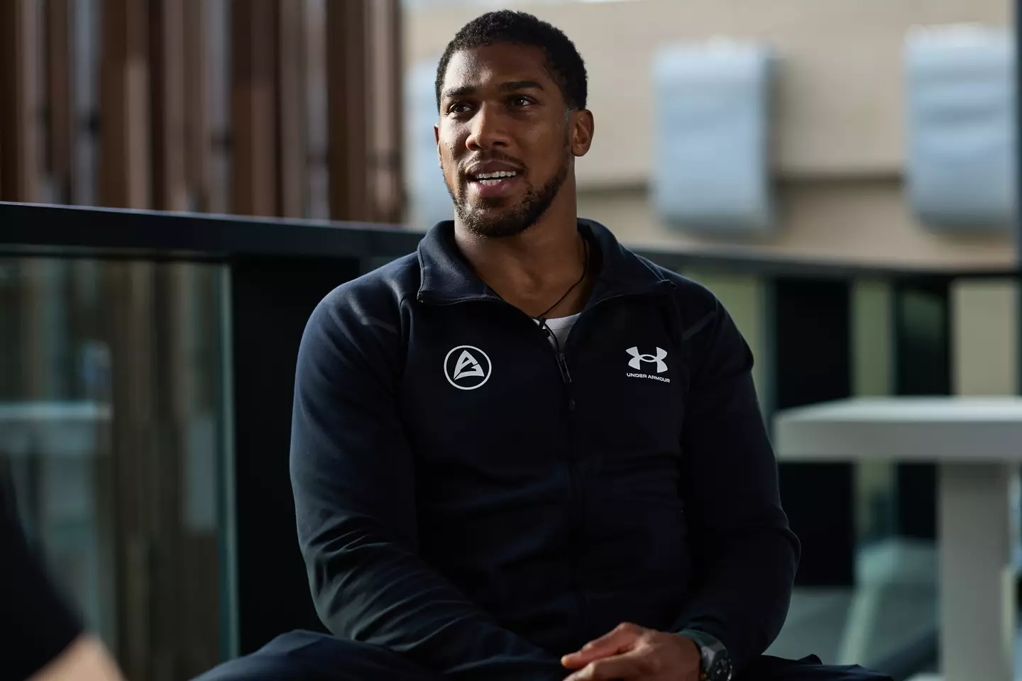 Anthony Joshua at a media event ahead of Friday's fight against Francis Ngannou. Image: Getty 
