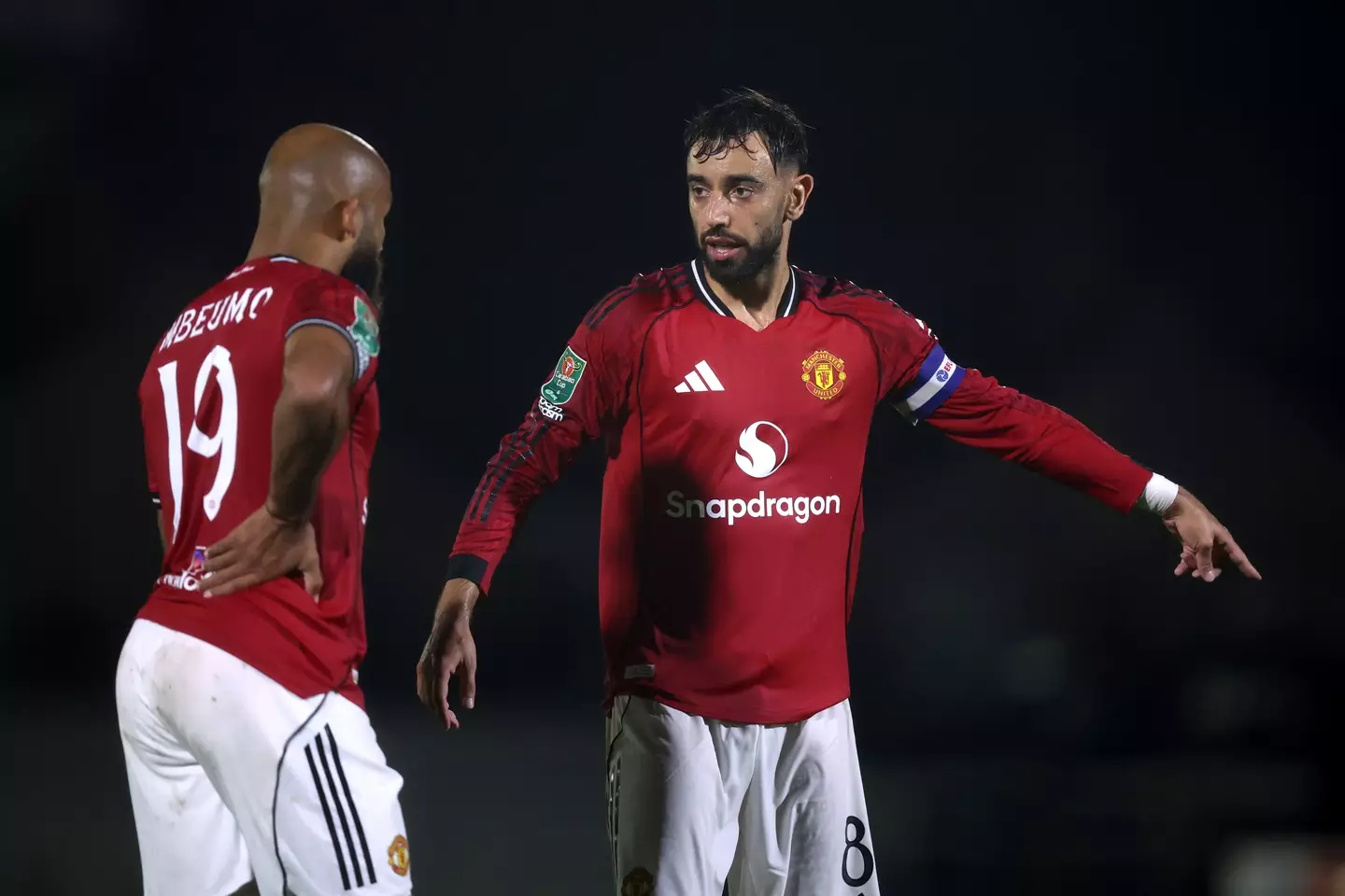 Bruno Fernandes consoled Bryan Mbeumo after his penalty miss. Image: Getty