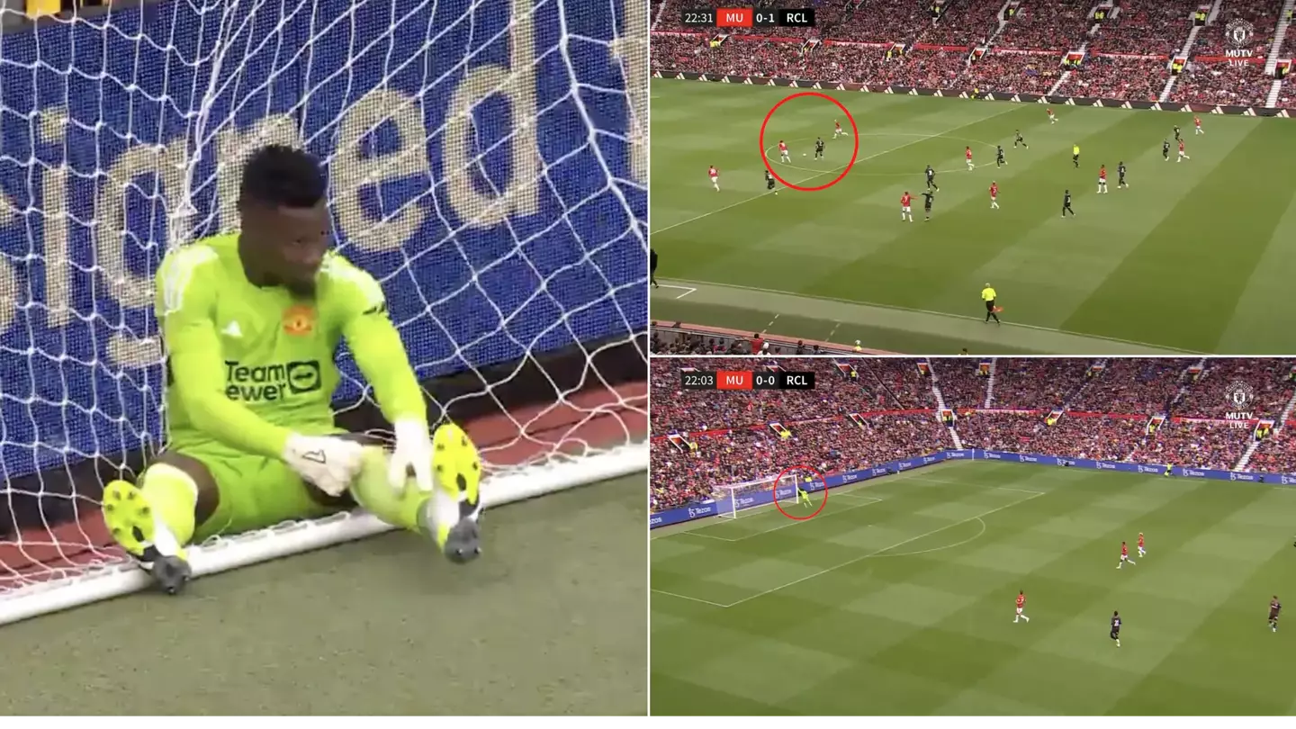 Andre Onana is chipped from centre circle on his Old Trafford debut against Lens