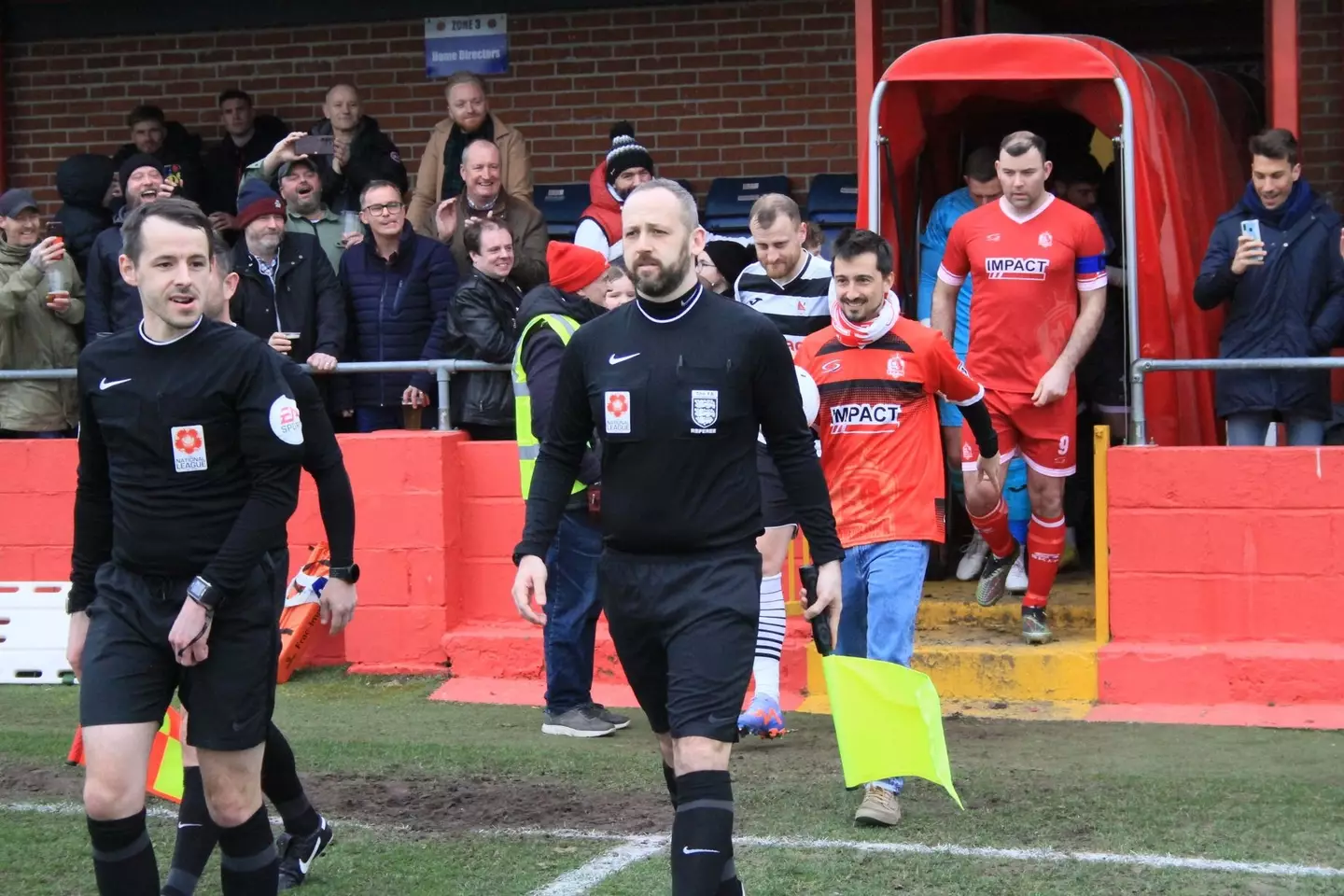 Cristóbal Novo Gonzalvo walks out as mascot for Alfreton's clash against Darlington. Image credit: Bill Wheatcroft saltergate81/Alfreton Town Football Club