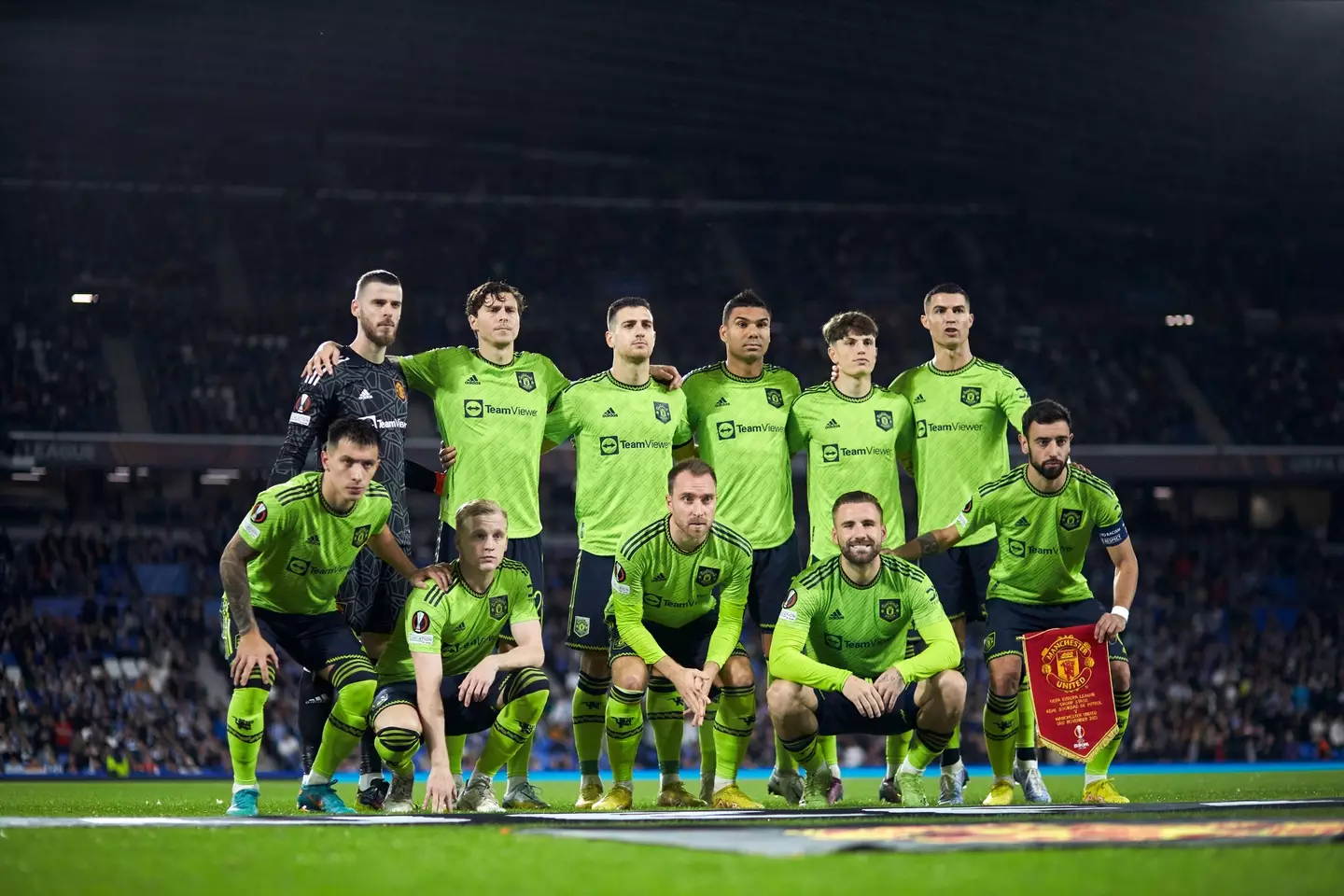 United's team prior to kick-off against Real Sociedad earlier this month. (Image