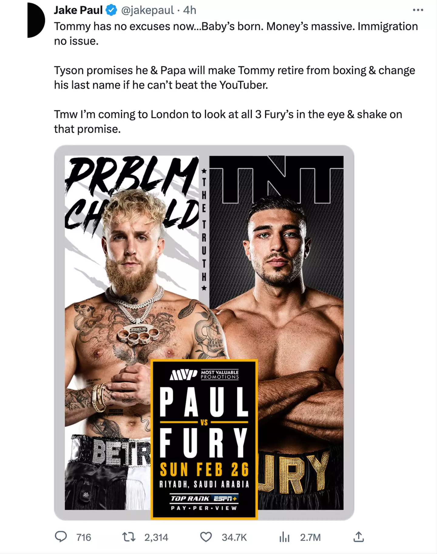 Paul's tweet on Friday. (Image