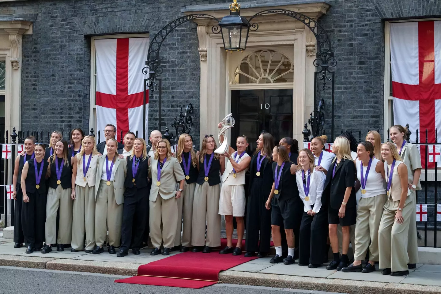 The England squad celebrated their Euros victory at 10 Downing Street. Image: Getty