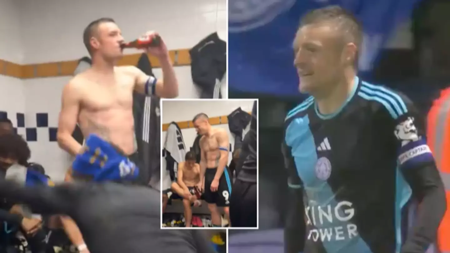 Jamie Vardy appears to tell Leicester City player he's 'done f*** all this season' during Championship title celebrations