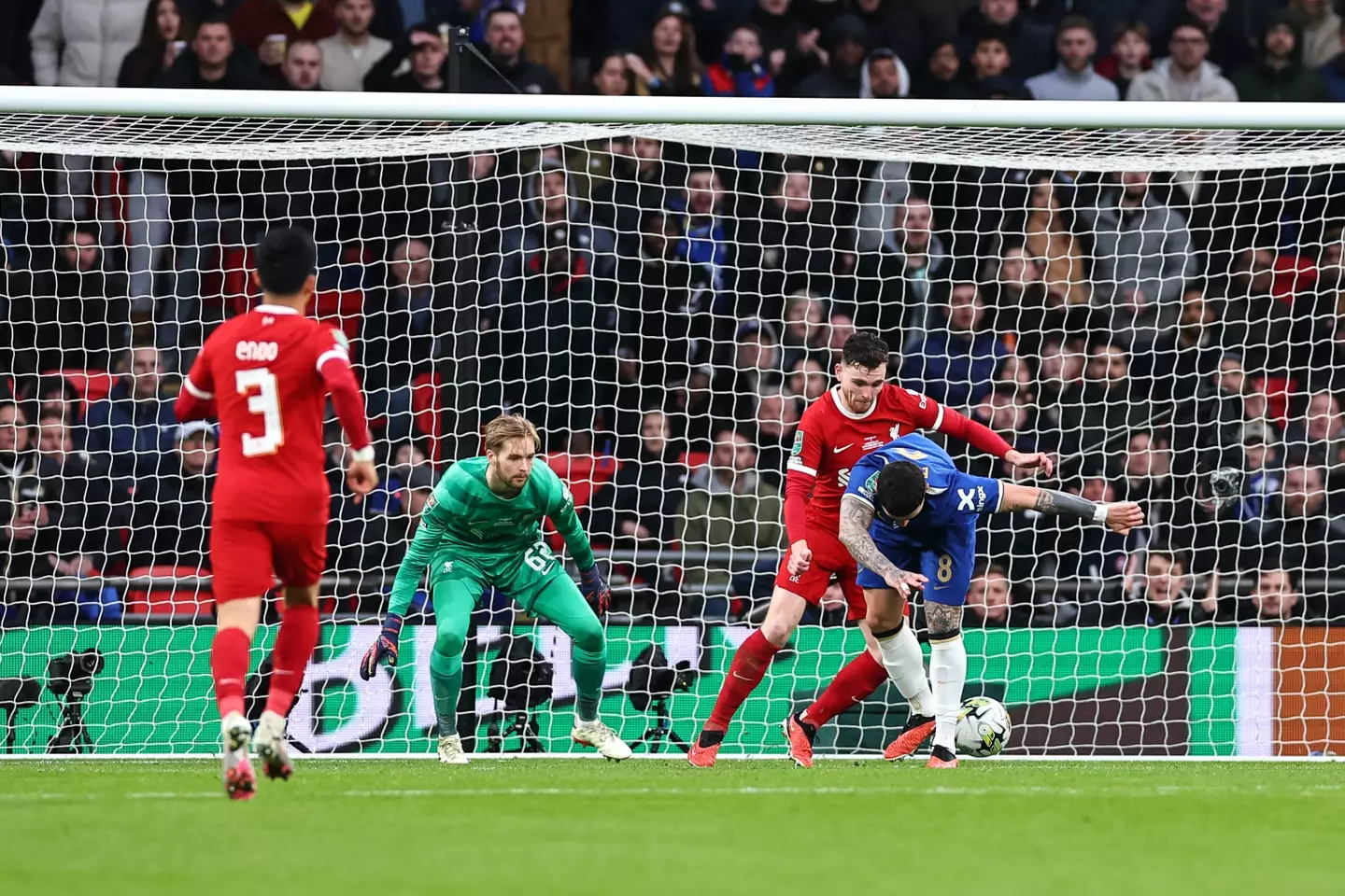 Enzo Fernandez misses a chance in a Carabao Cup final. Image: Getty