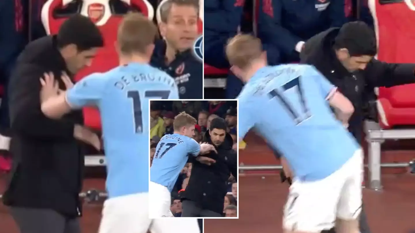 Kevin De Bruyne ruthlessly shoved Mikel Arteta on touchline during heated altercation in Arsenal vs Man City