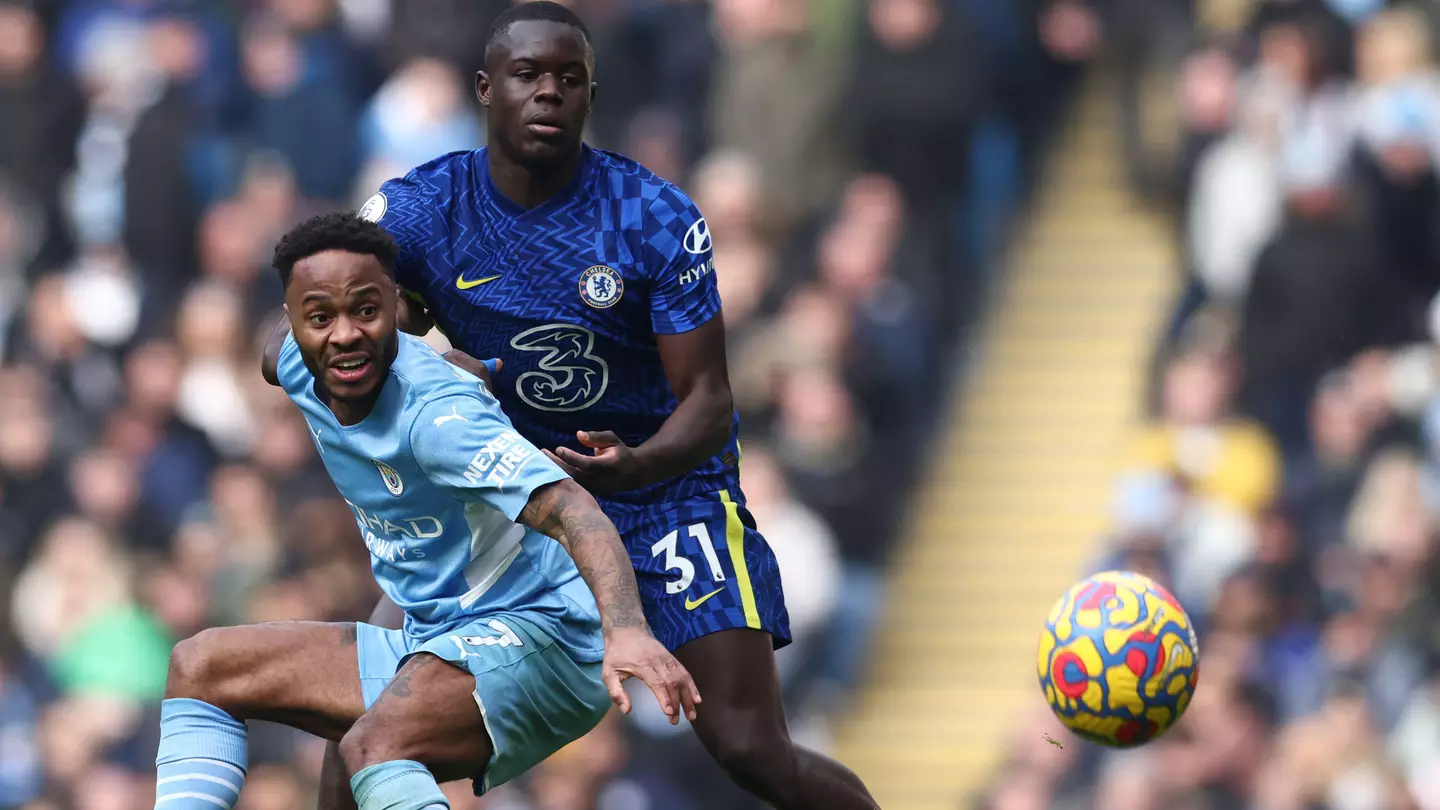 Raheem Sterling of Manchester City holds off Malang Sarr of Chelsea during a Premier League match. (Alamy)