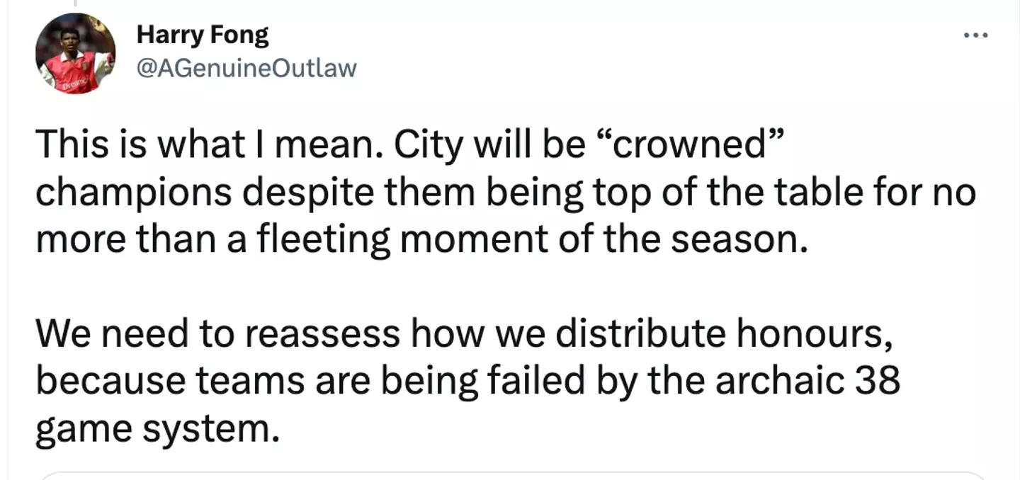 Harry the Arsenal fan responds to the stat about the amount of days his side have led the league. Image: Twitter