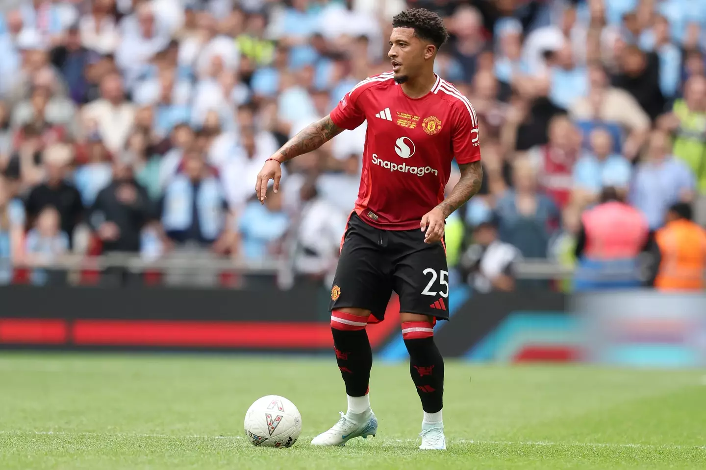 Jadon Sancho in action for Manchester United. Image: Getty