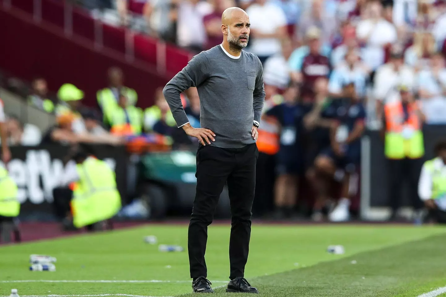 Pep Guardiola looks on vs West Ham (MI News & Sport / Alamy)