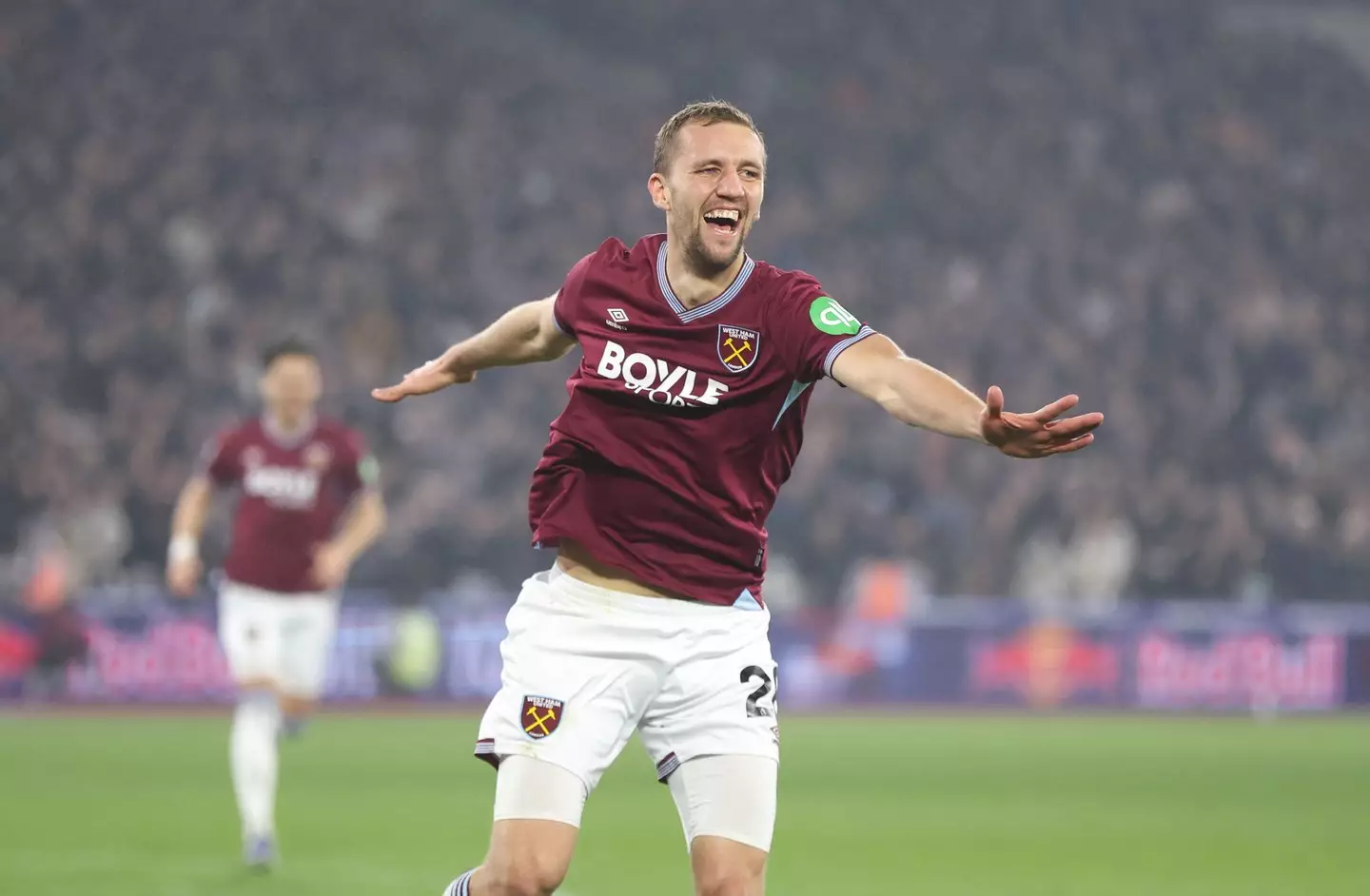 Tomas Soucek opened the scoring vs Manchester United. Image: Getty