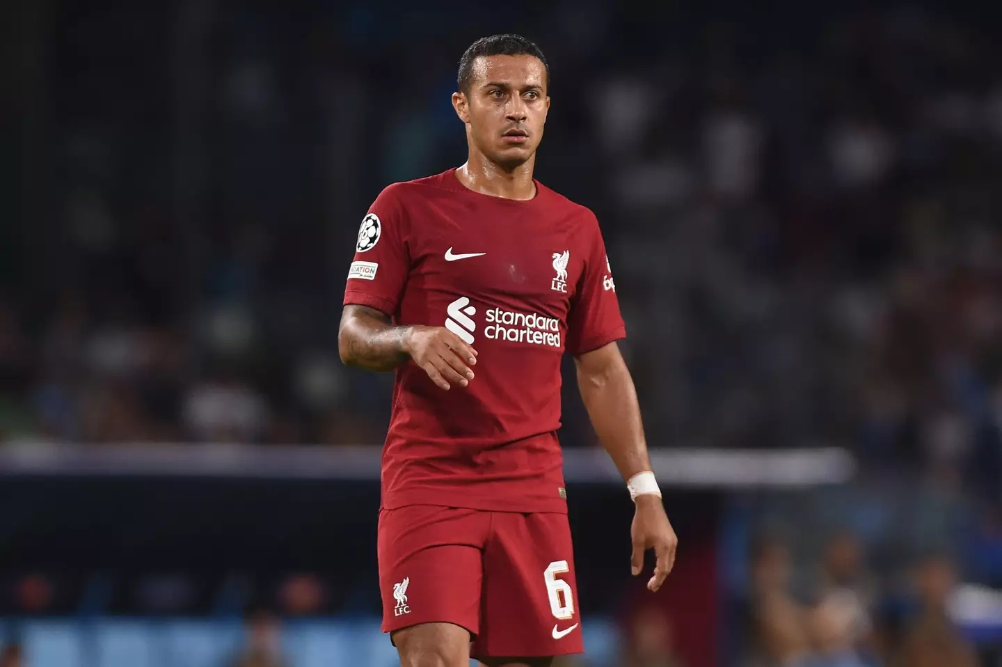 Thiago pictured in Champions League action for Liverpool (