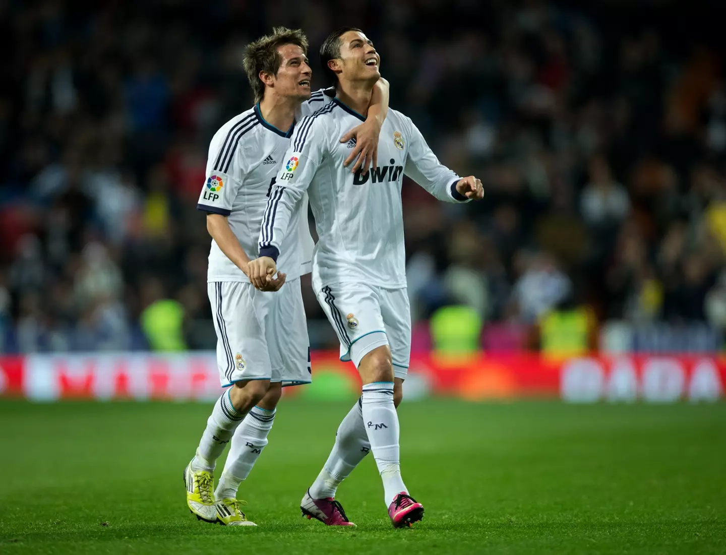 Fabio Coentrao celebrates with Cristiano Ronaldo during their time together at Real Madrid. Image: Getty