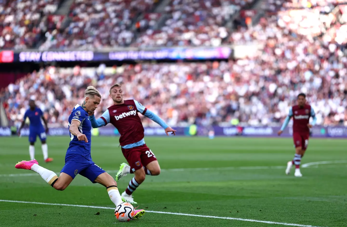 Mykhailo Mudryk in action for Chelsea against West Ham United. Image: Getty