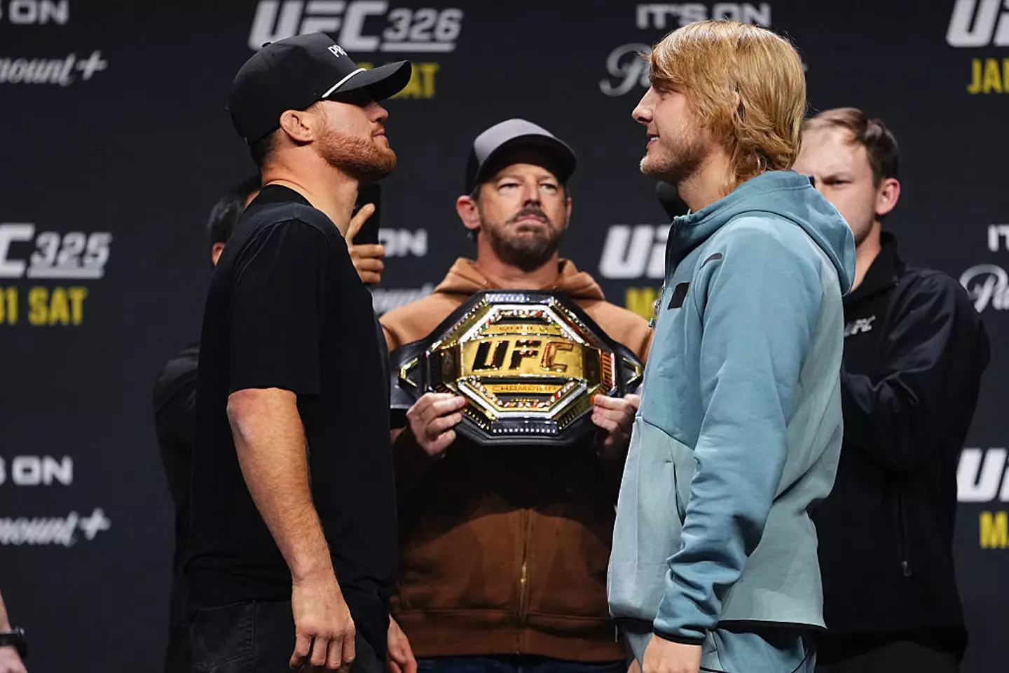 Paddy Pimblett and Justic Gaethje will fight for the interim lightweight title while Topuria is out. (Image: Jeff Bottari/Zuffa LLC)