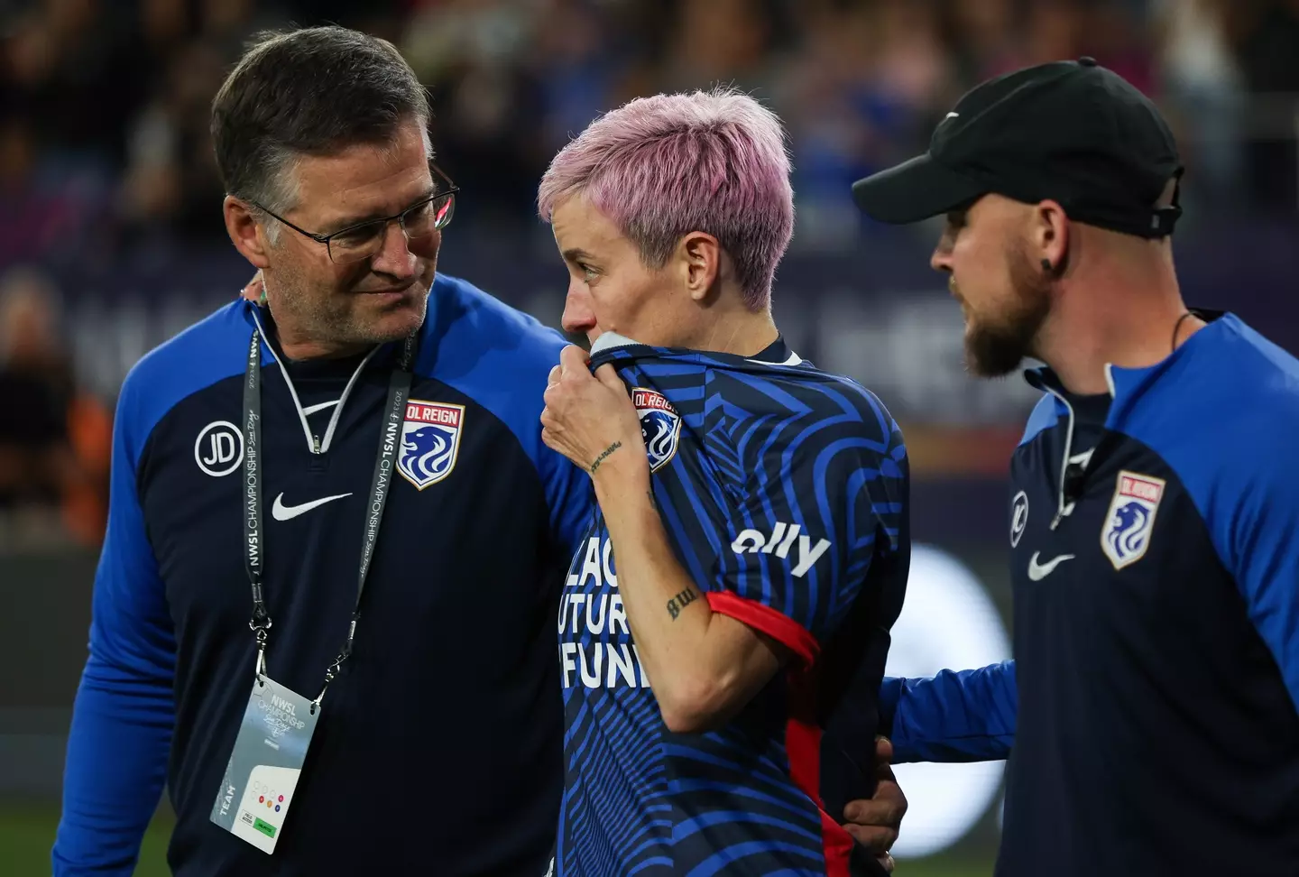 Rapinoe leaving the pitch on Sunday. (Image