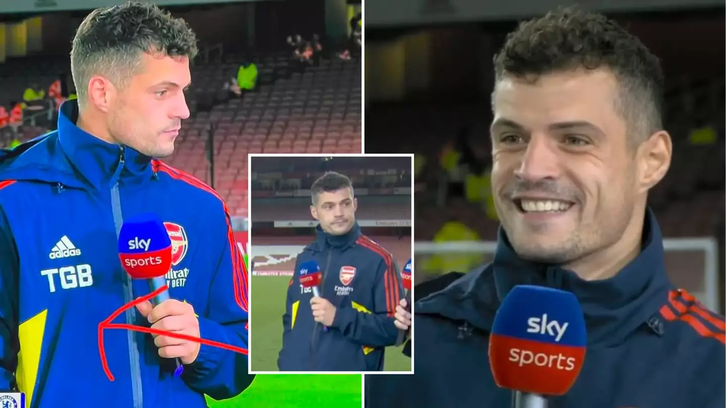 Fans have theory over 'TGB' detail on Granit Xhaka's tracksuit top in post-match interview