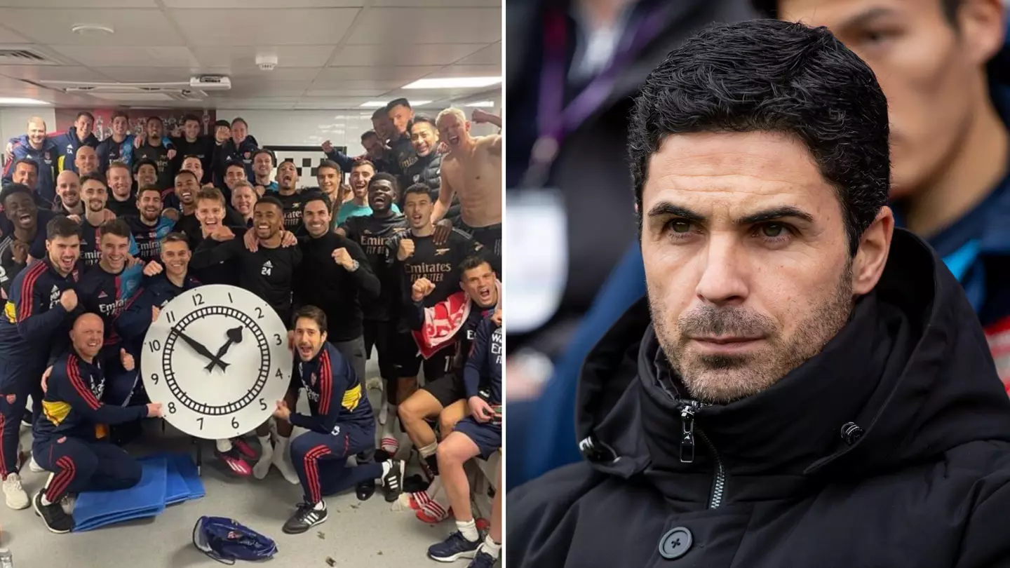 Fans come up with new theory after Arsenal players pose with huge clock after Fulham win