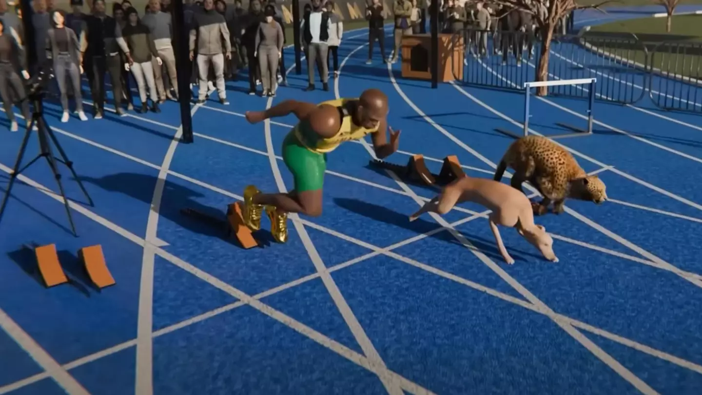 Incredible 3D simulation shows the speed difference between Usain Bolt, the world's fastest greyhound and a cheetah