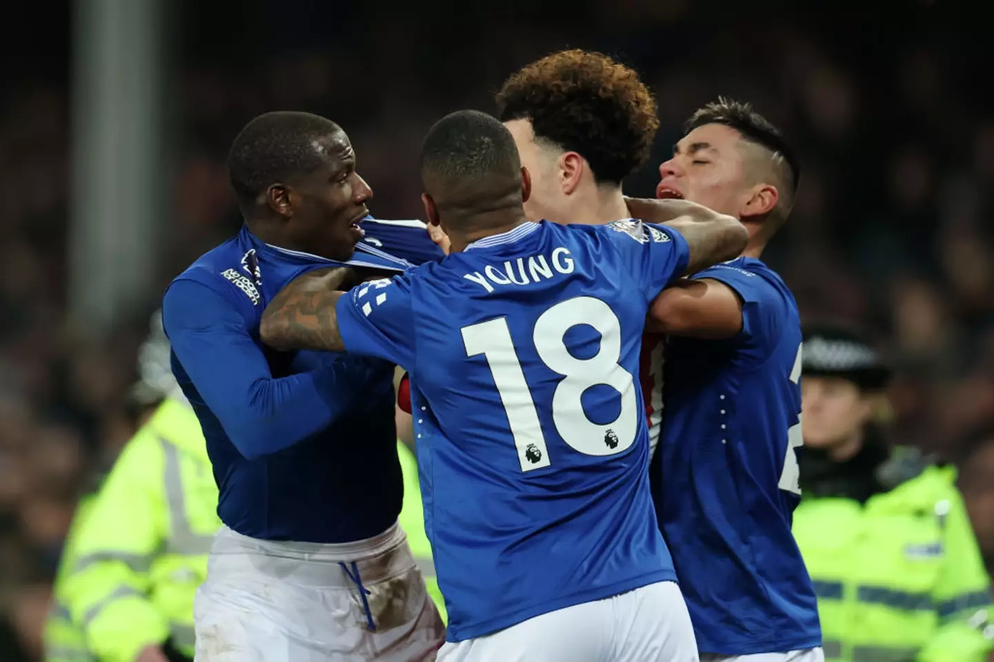 Abdoulaye Doucoure became embroiled in a tussle with Curtis Jones (Credit:Getty)