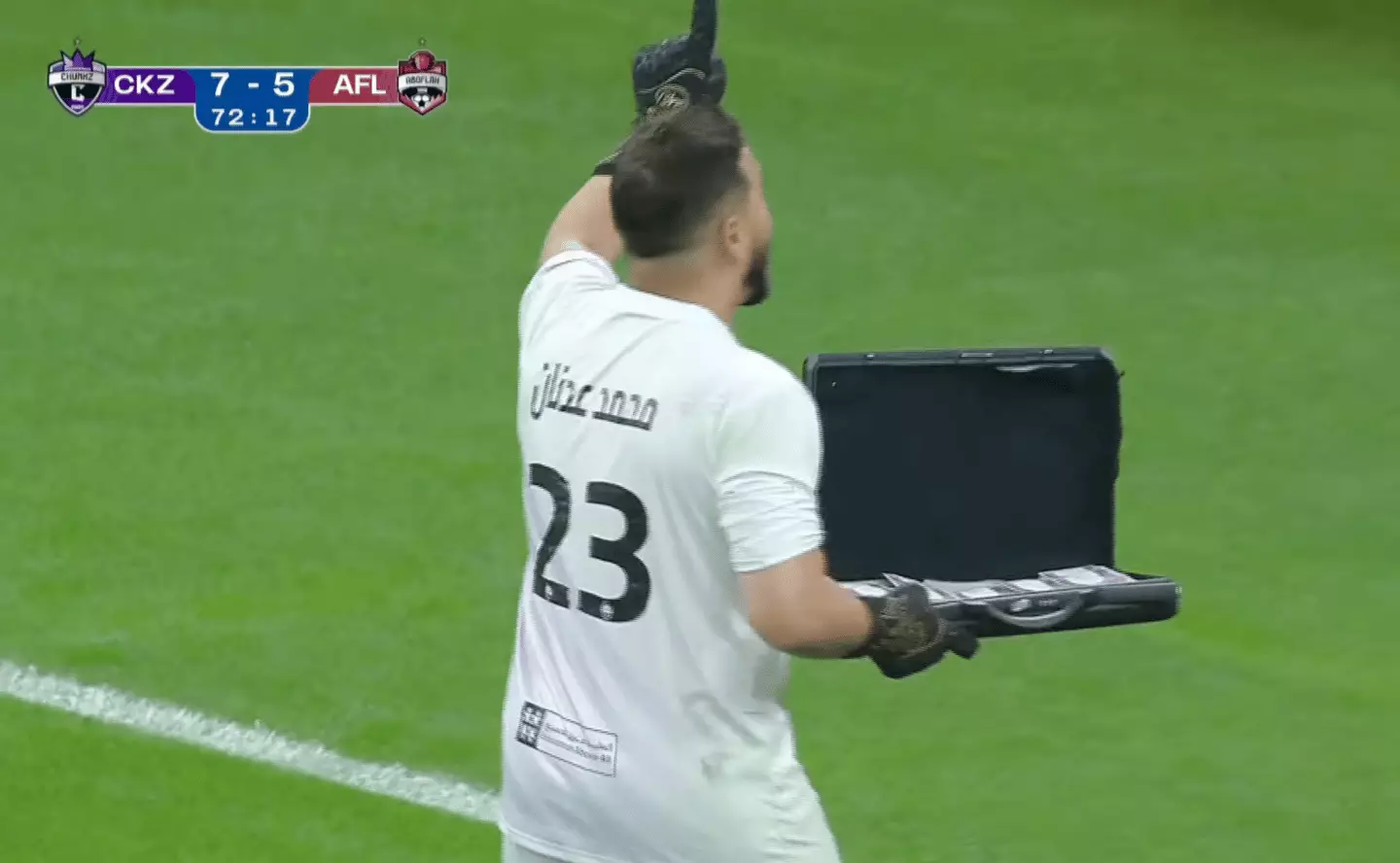 MrBeast put a wad of cash in the case. Image credit: Sky Sports/YouTube