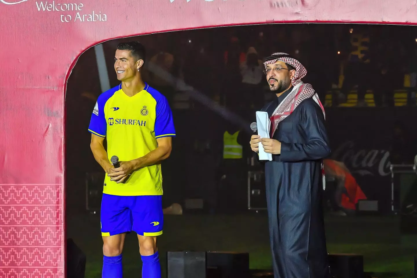 Cristiano Ronaldo presented at the Mrsool Park stadium. Image: Alamy