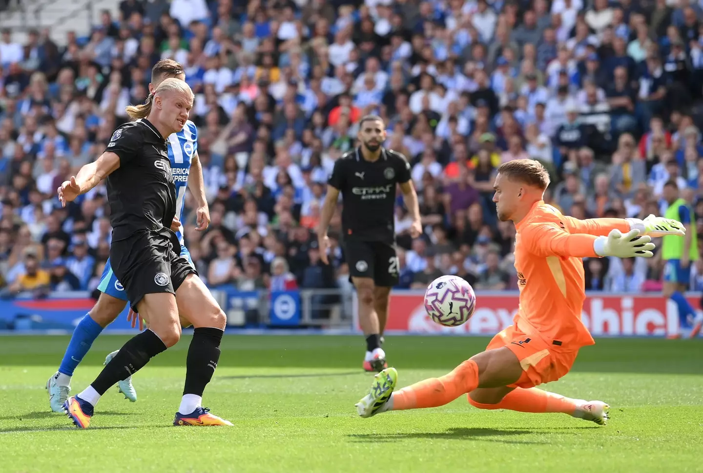 Erling Haaland scores for Manchester City against Brighton & Hove Albion (Image: Getty)