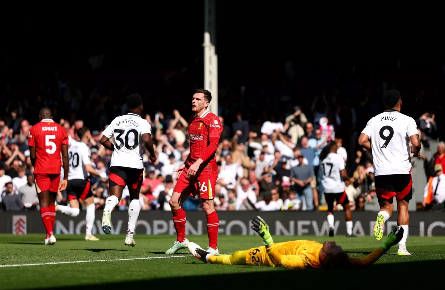 Andy Robertson cuts a dejected figure as Liverpool concede. Image: Getty