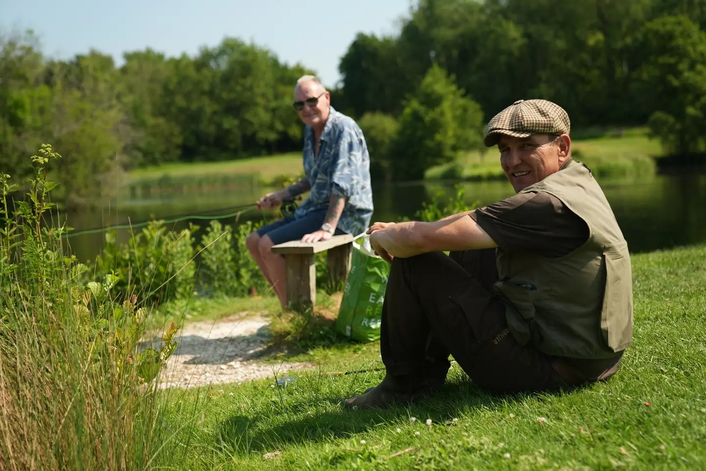 Paul Gascoigne and Vinnie Jones go fly fishing during the new show (