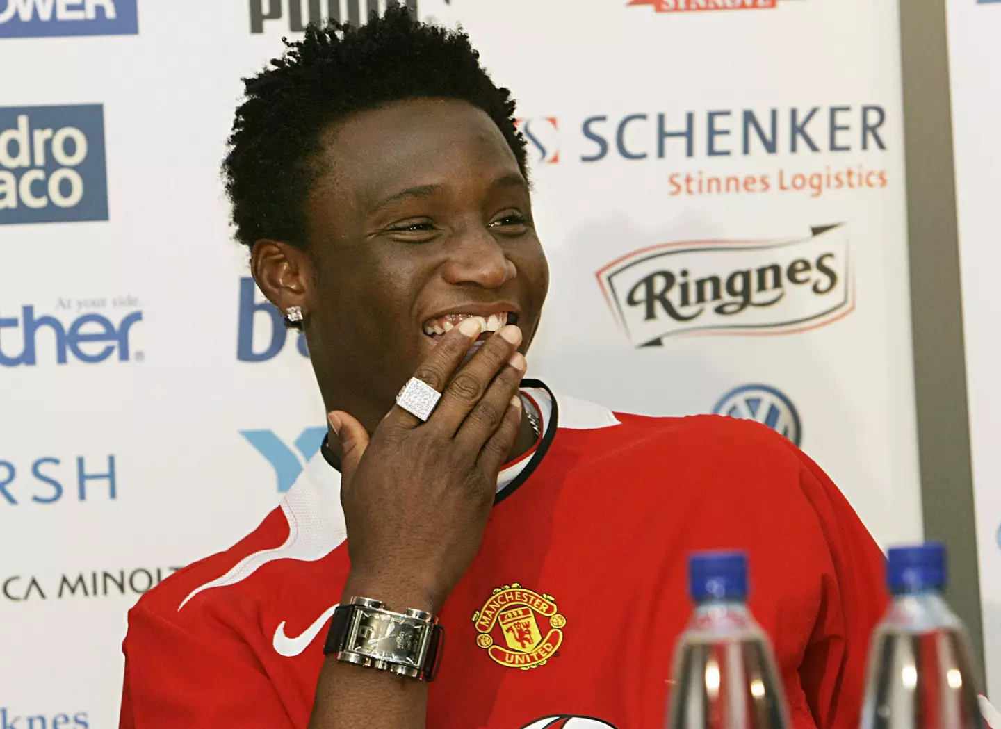 Mikel in his sole press conference as a Manchester United player. (Image