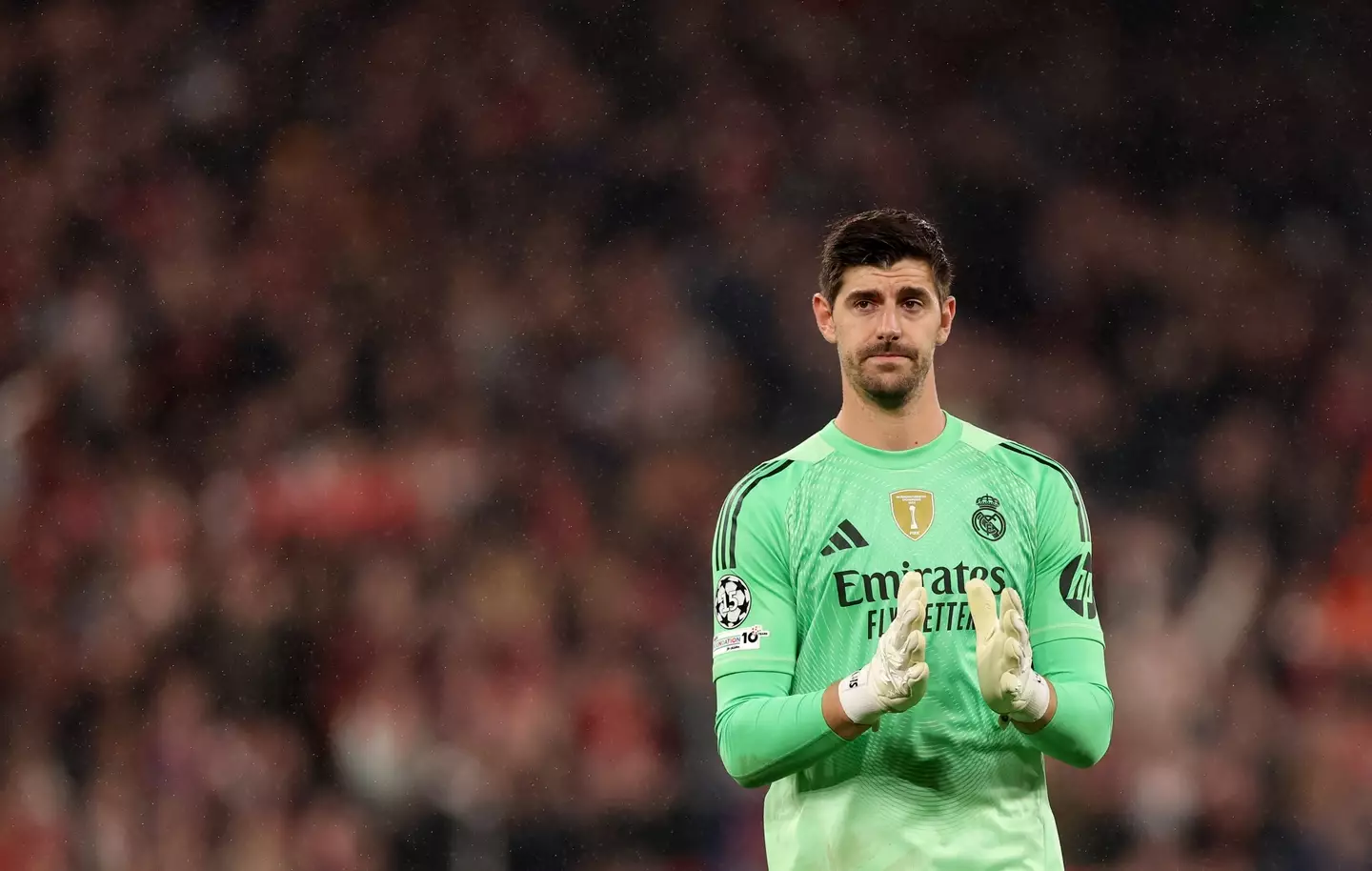 Thibaut Courtois made eight saves against Liverpool. Image: Getty