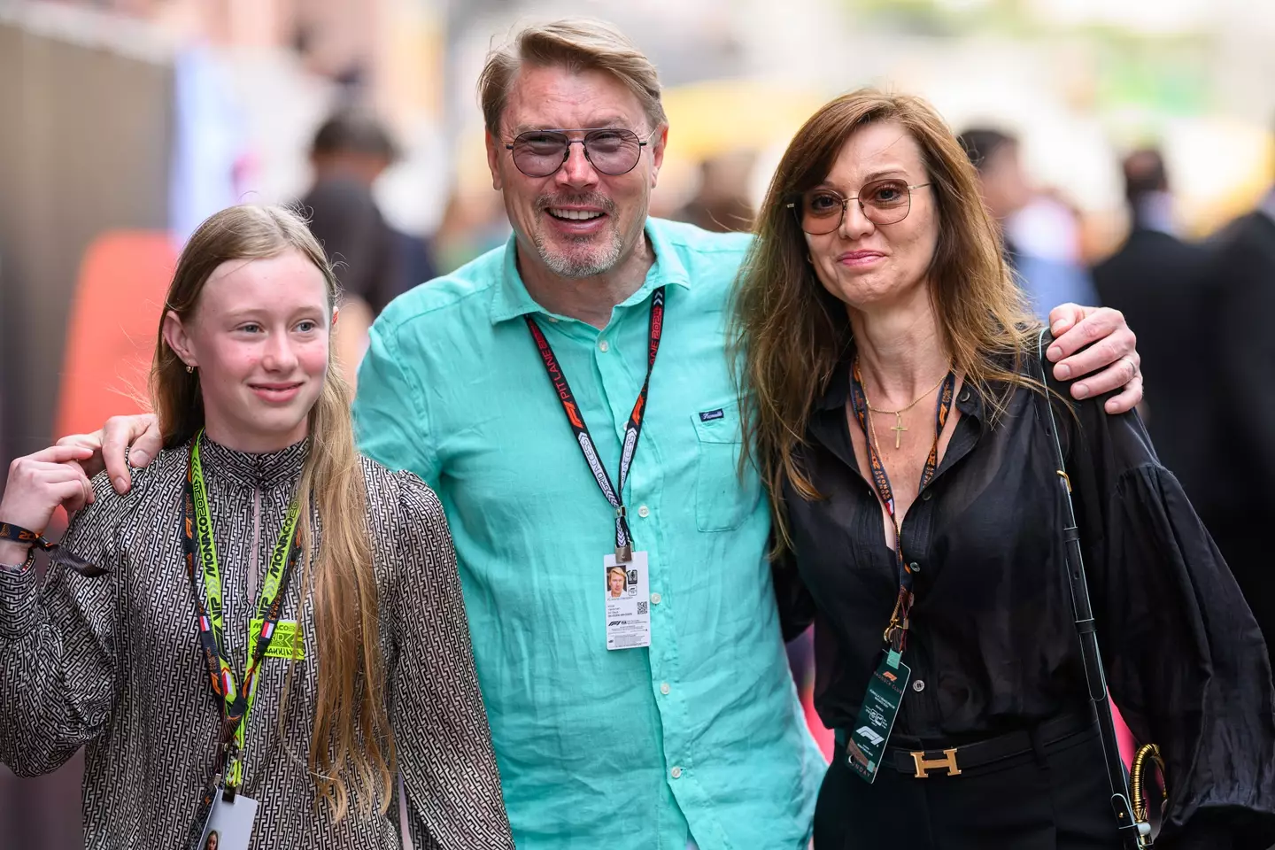 Mika Hakkinen met dochter Ella en vrouw Market Remesova (Foto: Getty)
