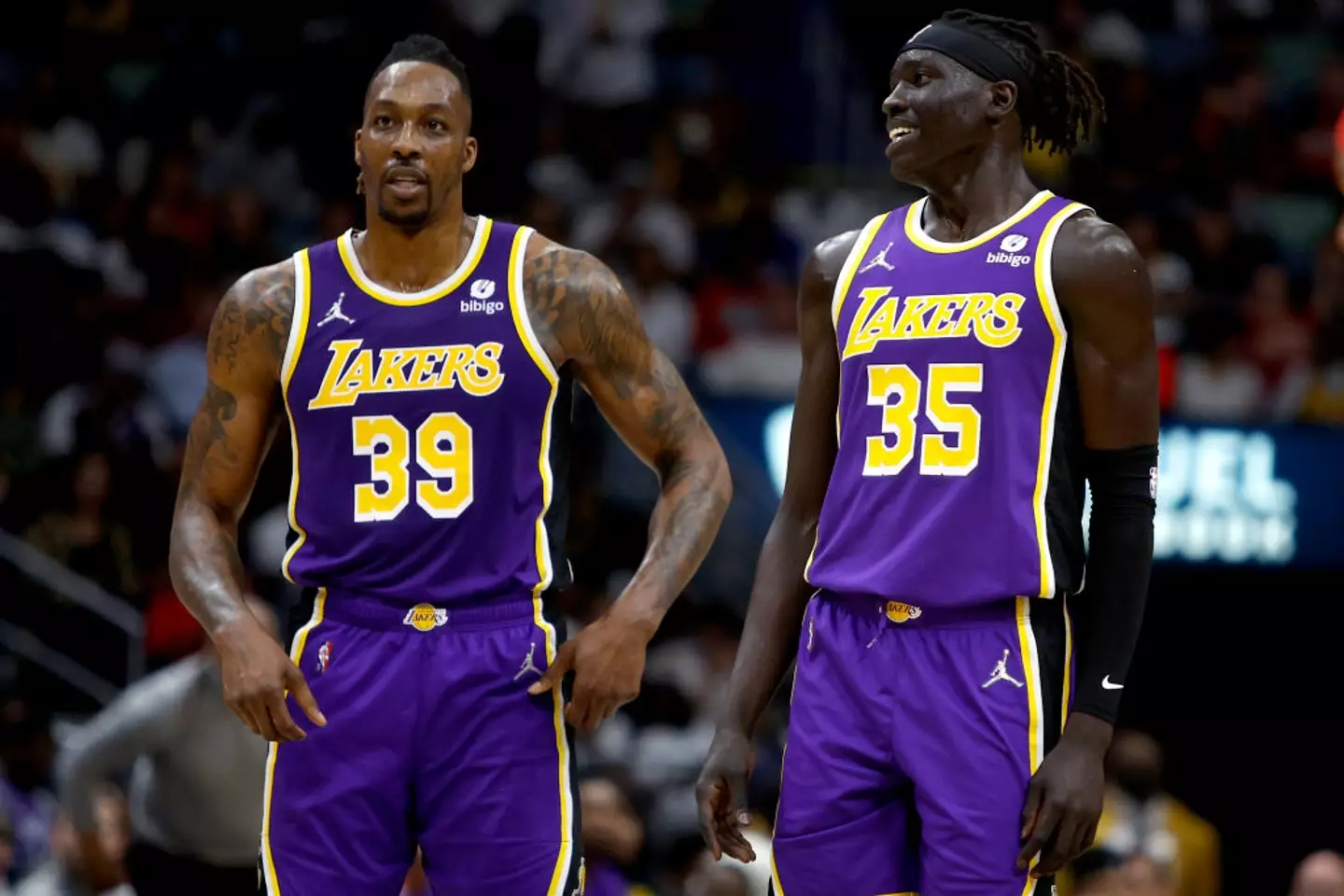 Dwight Howard (left) pictured in action with the LA Lakers (Image: Getty)