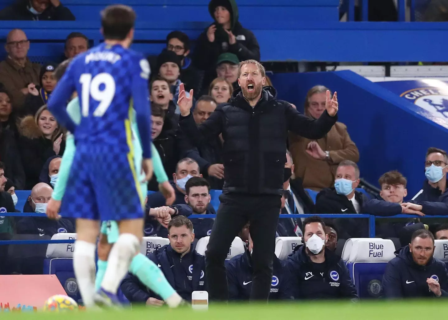 Graham Potter managing at Stamford Bridge in the opposition dugout. (Alamy)