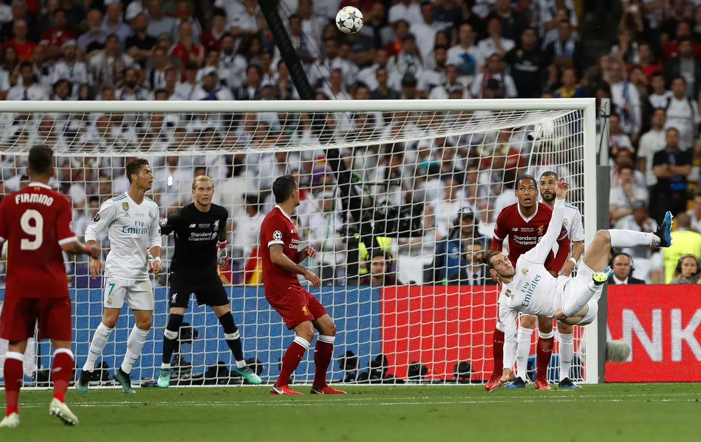 Gareth Bale's acrobatic goal for Real Madrid in 2018 vs Liverpool in the Champions League final. (