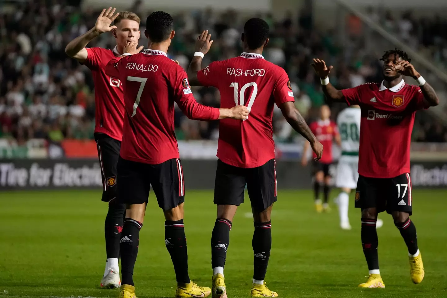 United players celebrate out in Cyprus. (Image