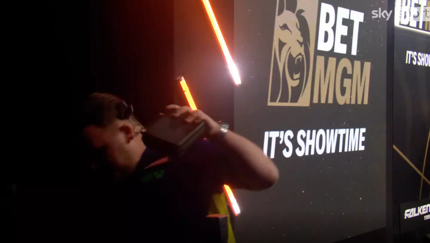 Littler's angry reaction was caught on camera. Image: Sky Sports