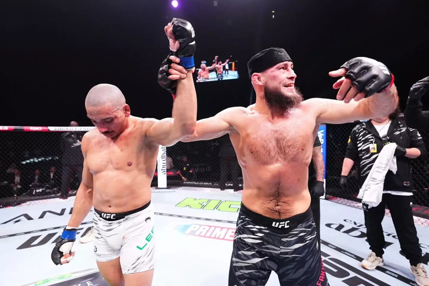 Rinat Fakhretdinov paid respect to Carlos Leal after beating him by unanimous decision at UFC 308. (Image: Getty)