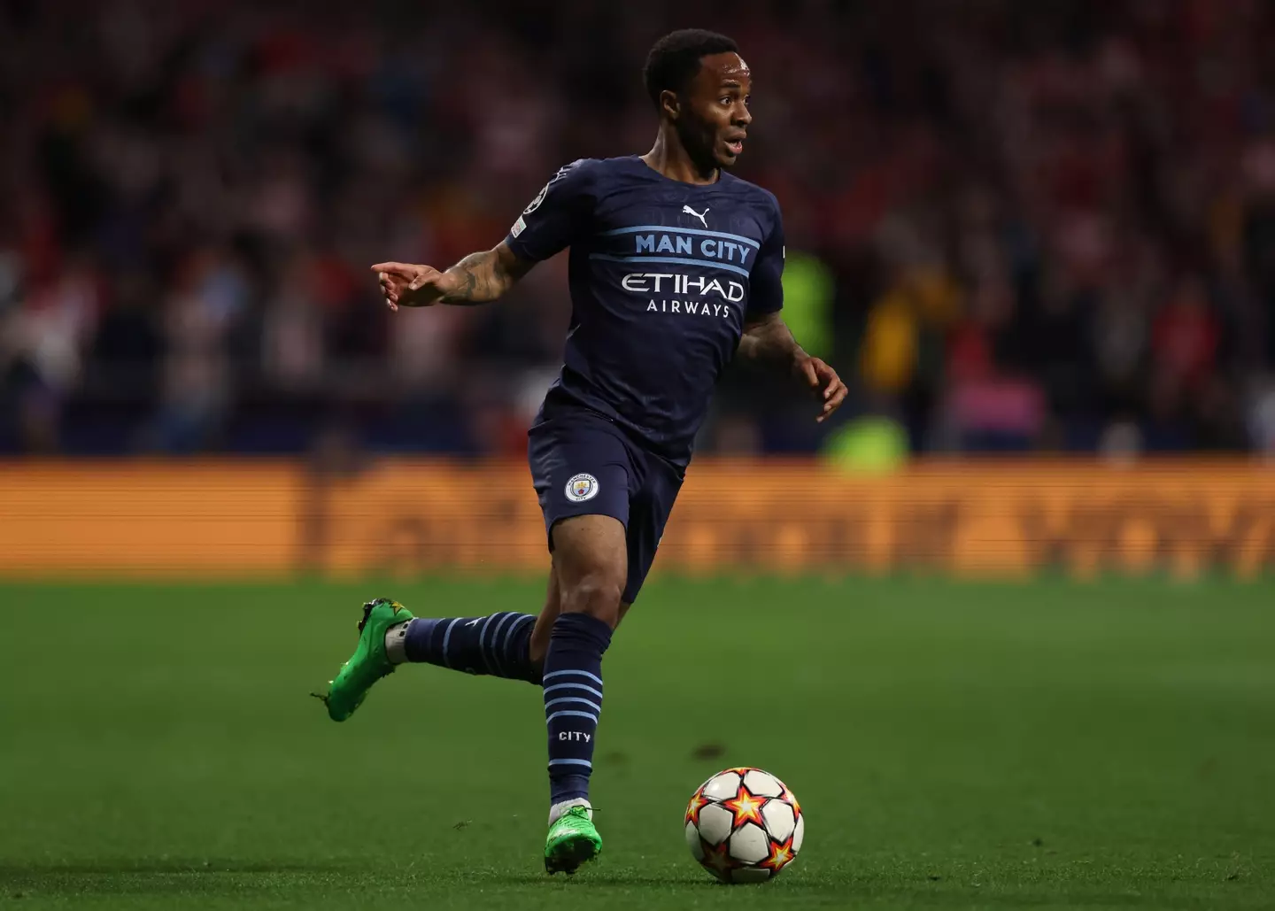 Raheem Sterling in action against Atletico Madrid for Manchester City in the Champions League quarter-finals. (Alamy)