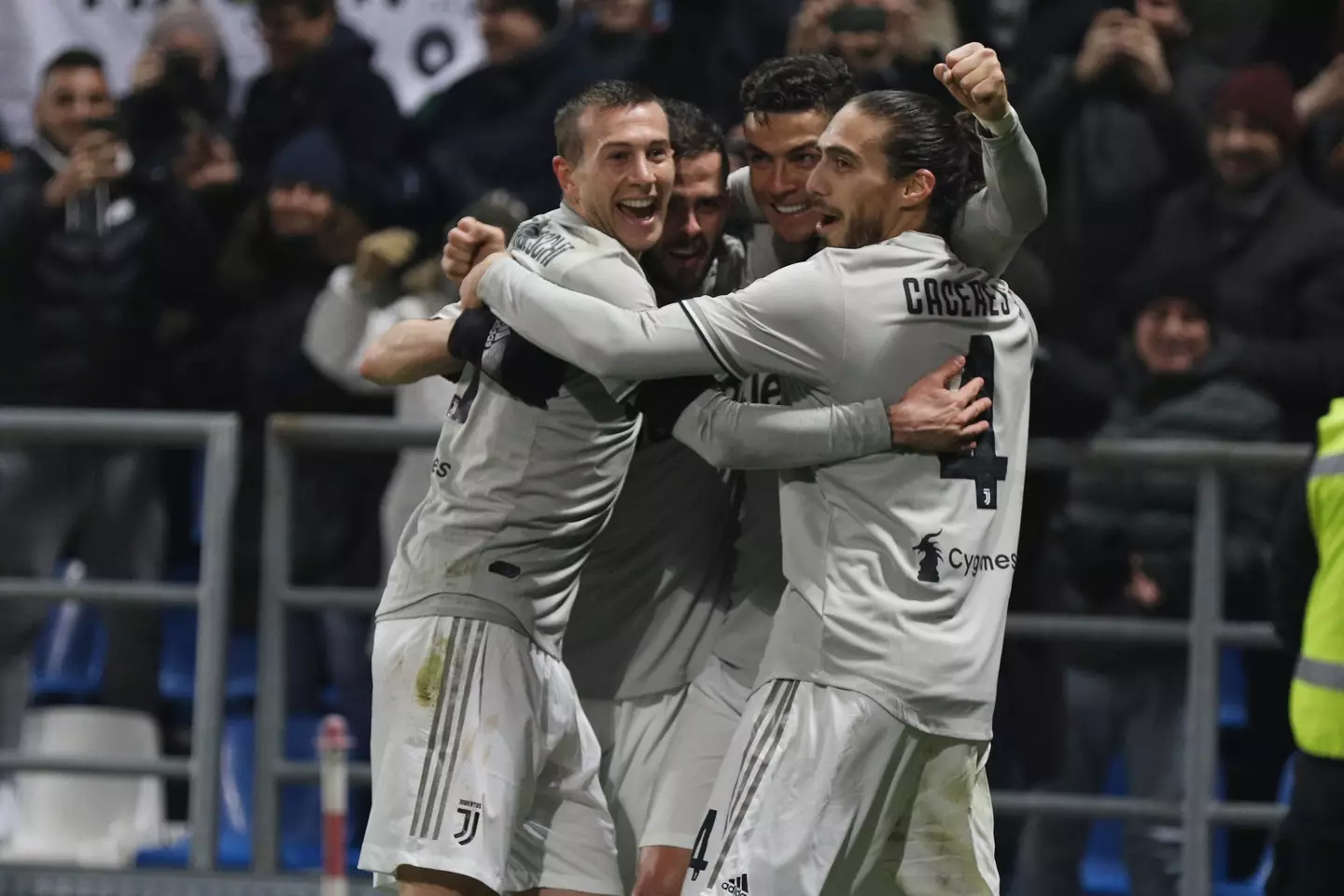 Ronaldo and Caceres celebrate together at Juventus. (Image