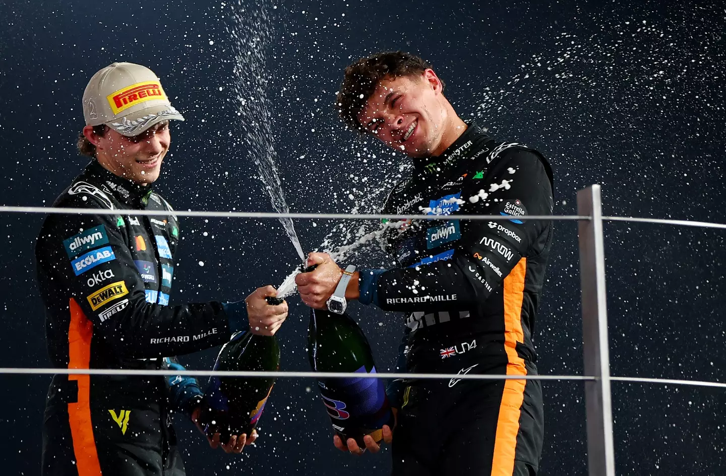 Oscar Piastri and Lando Norris on the Abu Dhabi 2025 podium (credit: getty)